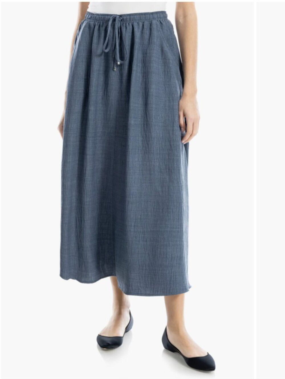 MAX STUDIO London Textured Cropped Maxi Skirt – Blue Chambray - Large-NWT